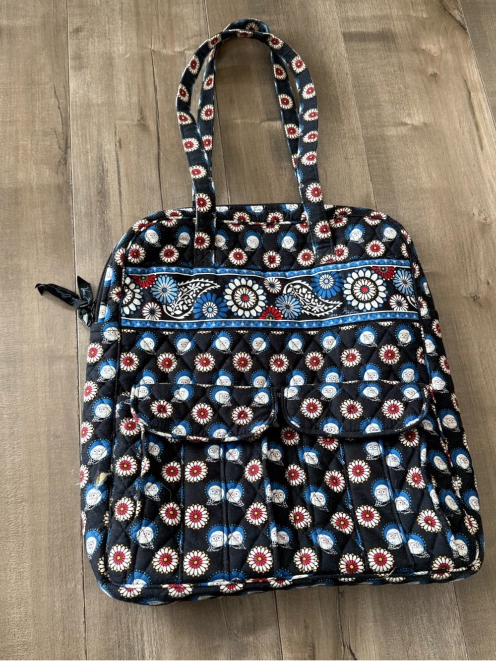 Vera‎ Bradley Night Owl Purse Bag Tall Large Zip Top RETIRED Black Floral Large